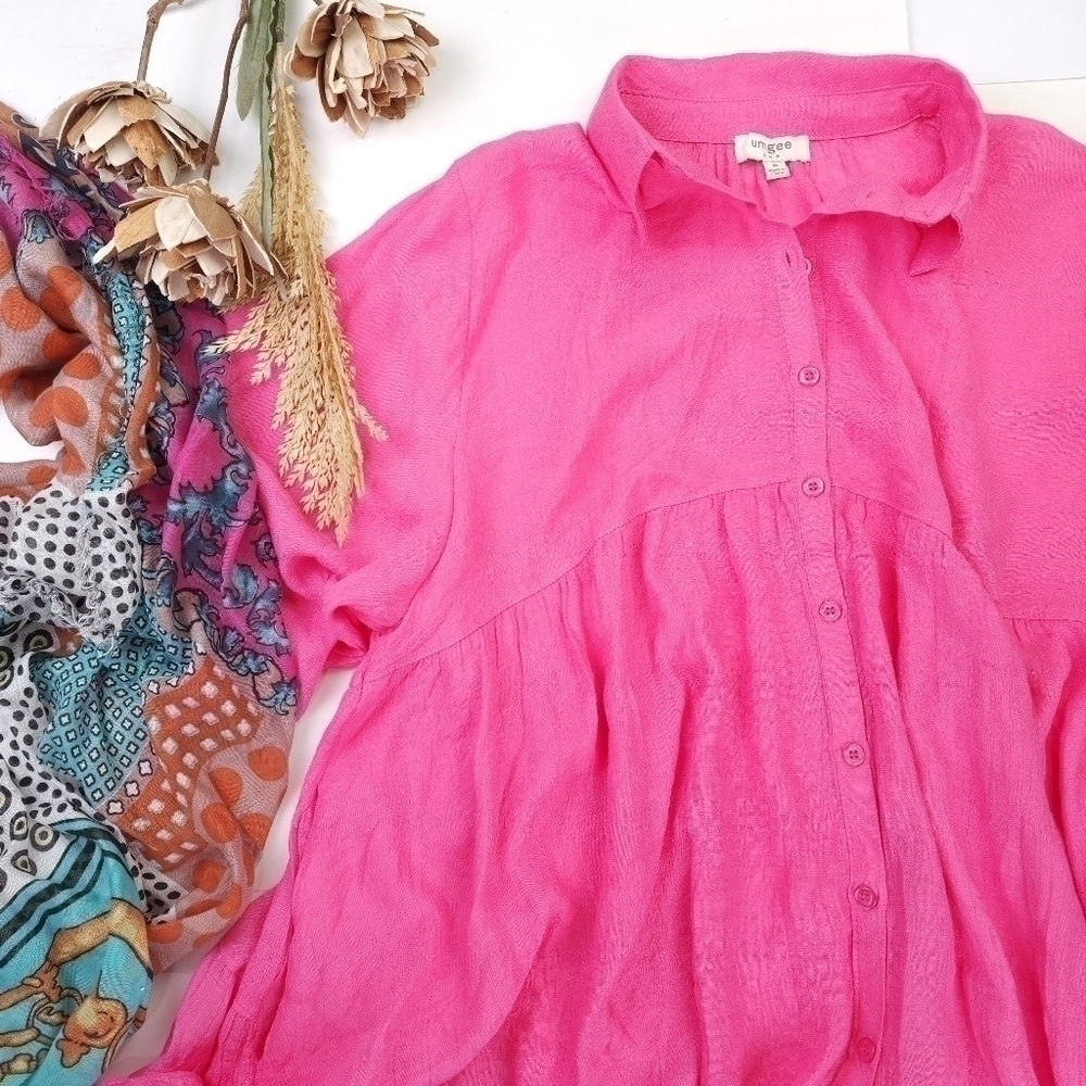 Umgee Pink Oversized Tunic Top Sz M - Picture 8 of 12